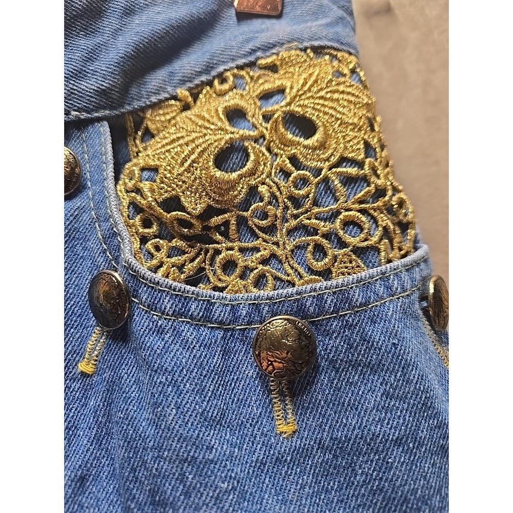 Vintage Cache Womens High Rise Straight Leg Lace‎ Buttom Accent Denim Jeans Rare - Picture 4 of 11